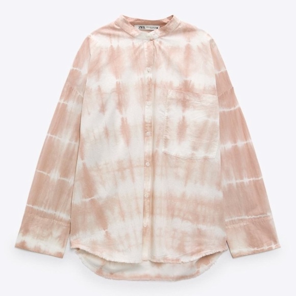 NWT - Zara Pink and White Tie Dye Button Front Long Sleeve Woven Top sz … - Picture 3 of 5